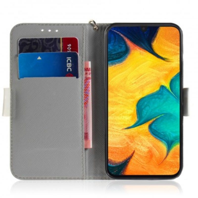 Custodia in pelle Samsung Galaxy A30 Ramo Fiorito Con Cinturino