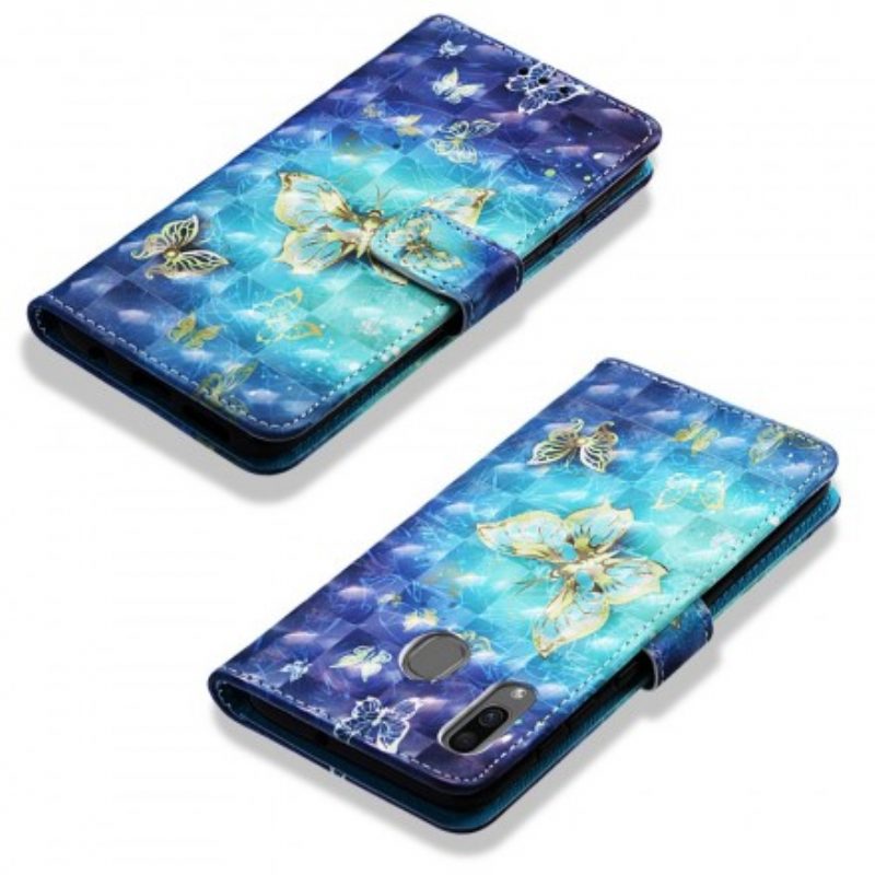 Folio Cover Samsung Galaxy A30 Farfalle Dorate Con Cinturino