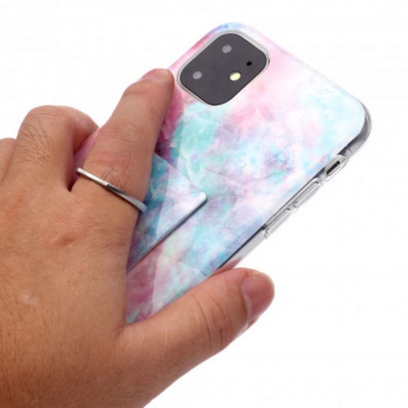 Cover iPhone 11 Design In Marmo Con Supporto Ad Anello