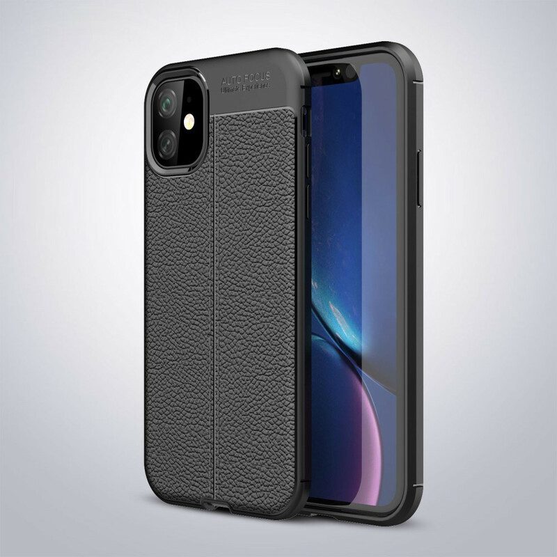 Cover iPhone 11 Doppia Linea Litchi Effetto Pelle