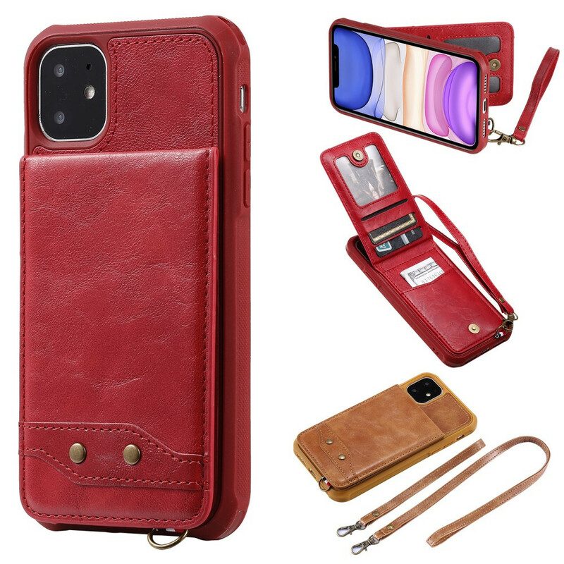 Cover iPhone 11 Folio Cover Portacarte Pieghevole Con Cordino