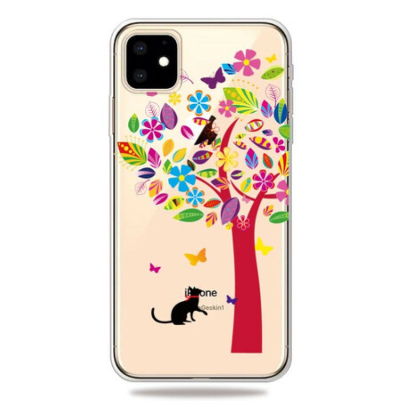 Cover iPhone 11 Gatto Sotto L'albero Colorato