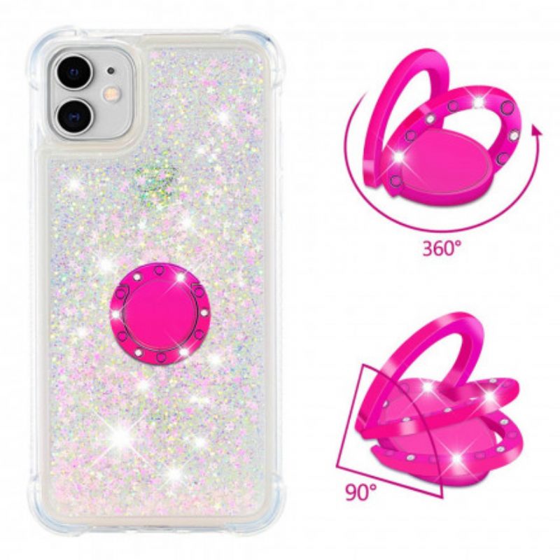 Cover iPhone 11 Paillettes Con Diamanti Sostegno Anello