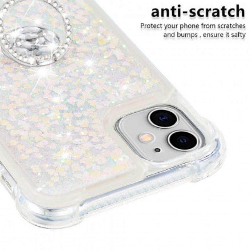 Cover iPhone 11 Paillettes Con Diamanti Sostegno Anello