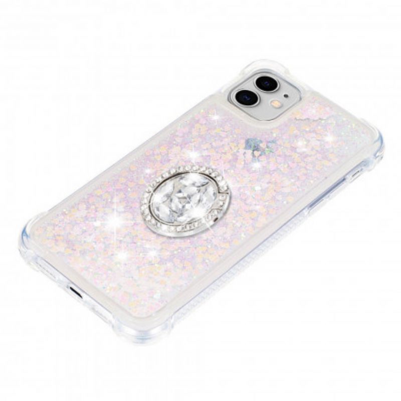 Cover iPhone 11 Paillettes Con Diamanti Sostegno Anello