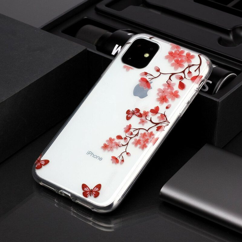 Cover iPhone 11 Ramo Trasparente Con Farfalle