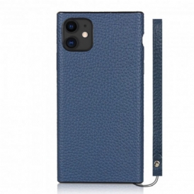 Cover iPhone 11 Vera Pelle Di Litchi Con Cinturino