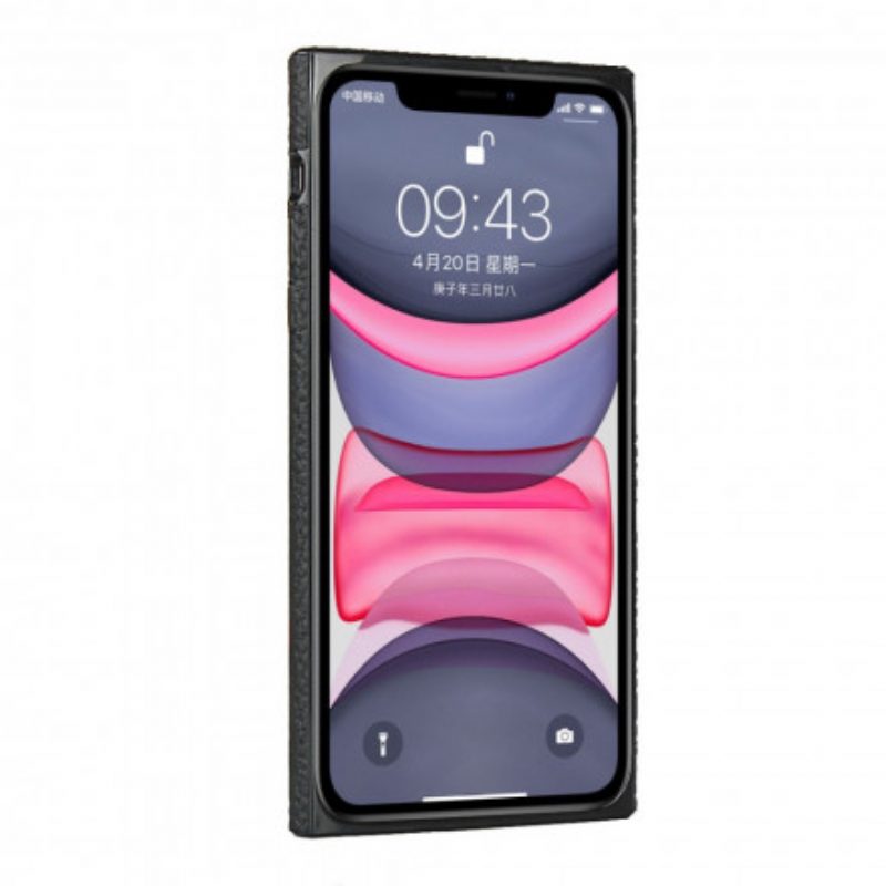 Cover iPhone 11 Vera Pelle Di Litchi Con Cinturino