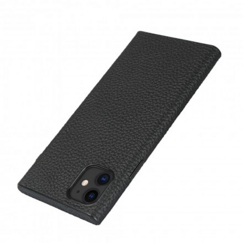 Cover iPhone 11 Vera Pelle Di Litchi Con Cinturino