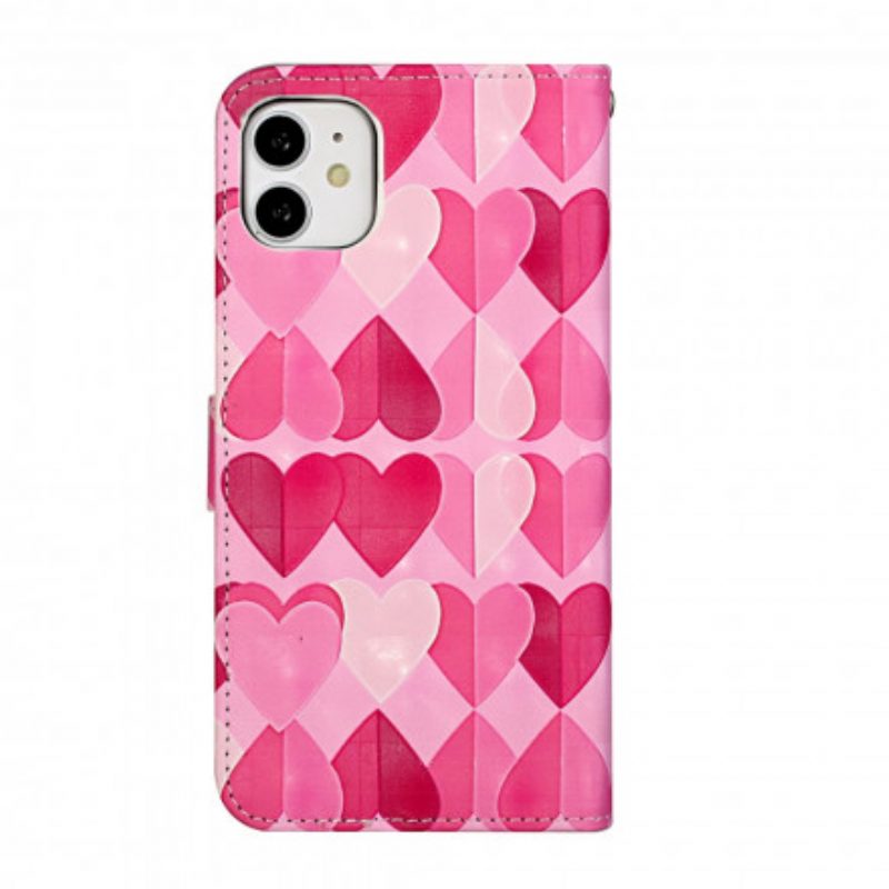 Custodia A Portafoglio iPhone 11 Cinturino Regolabile Con Cuori