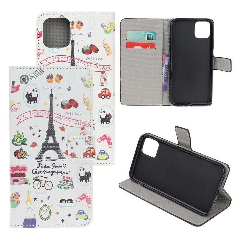 Custodia in pelle iPhone 11 Amo Parigi