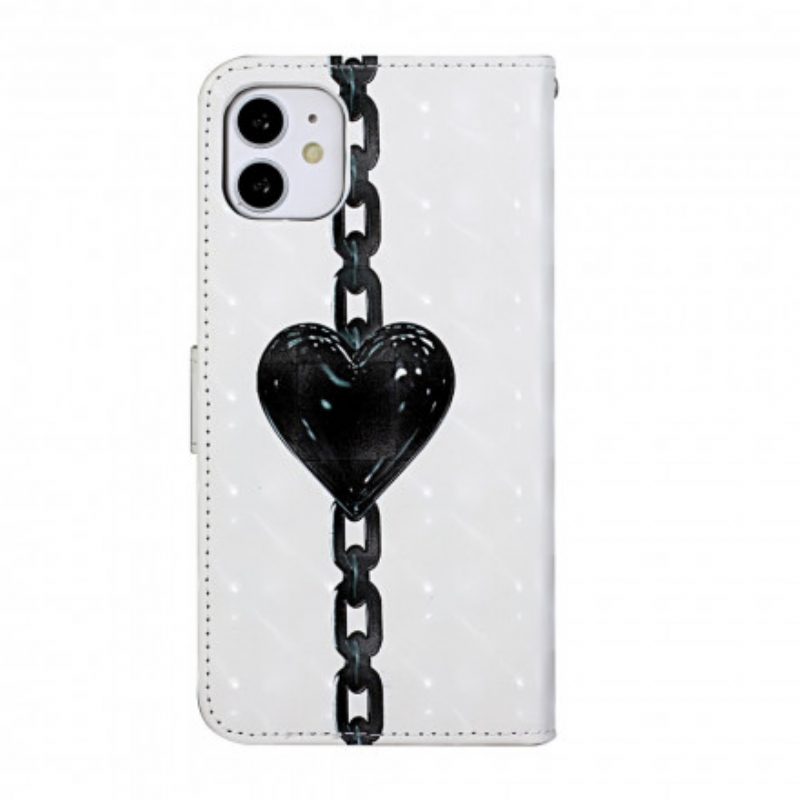 Custodia in pelle iPhone 11 Cinturino Regolabile Con Cuore Incatenato