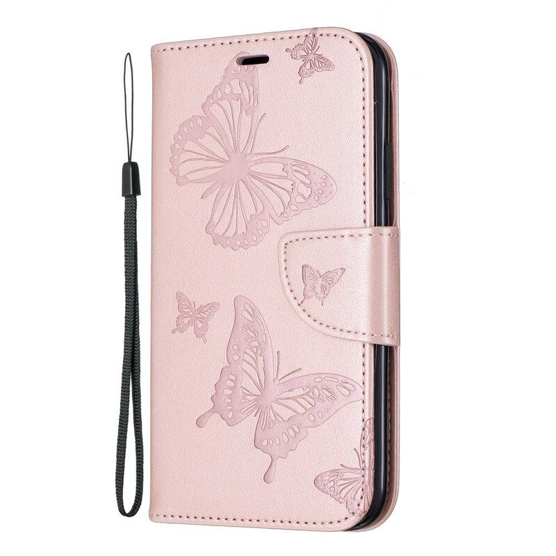 Custodia in pelle iPhone 11 Farfalle Stampate Strappy