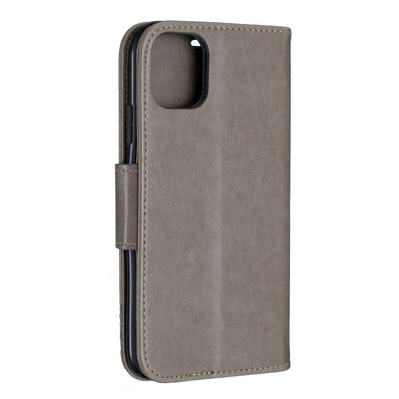 Custodia in pelle iPhone 11 Farfalle Stampate Strappy