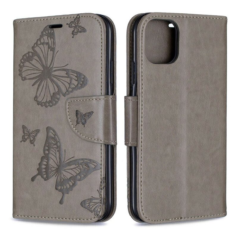 Custodia in pelle iPhone 11 Farfalle Stampate Strappy