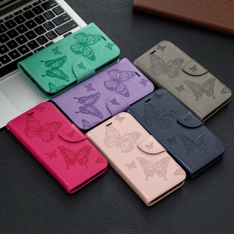 Custodia in pelle iPhone 11 Farfalle Stampate Strappy