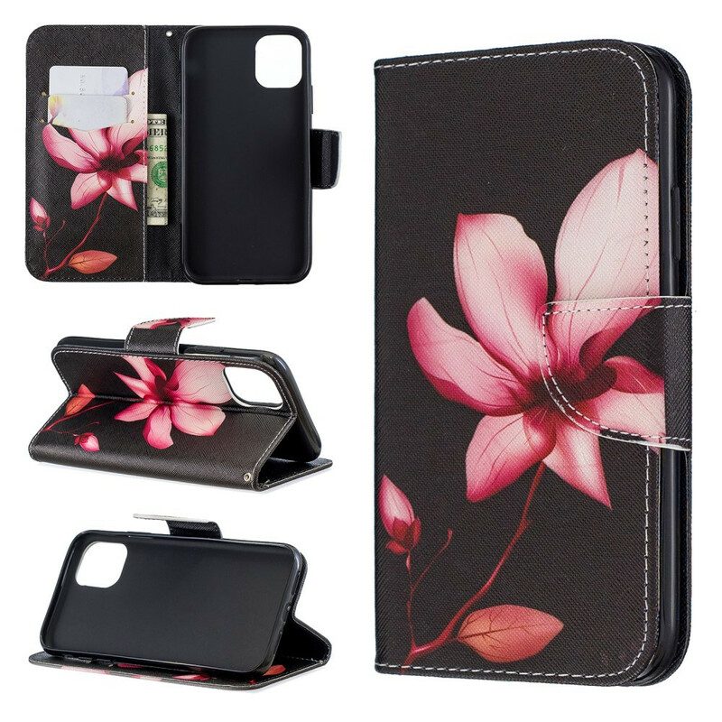 Custodia in pelle iPhone 11 Fiore Rosa