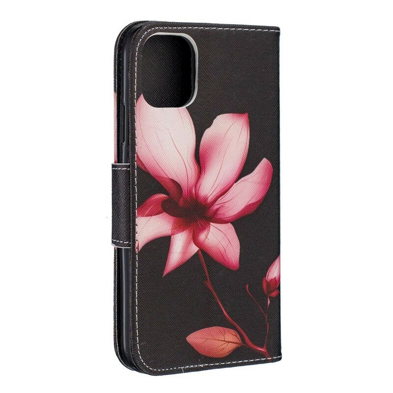 Custodia in pelle iPhone 11 Fiore Rosa