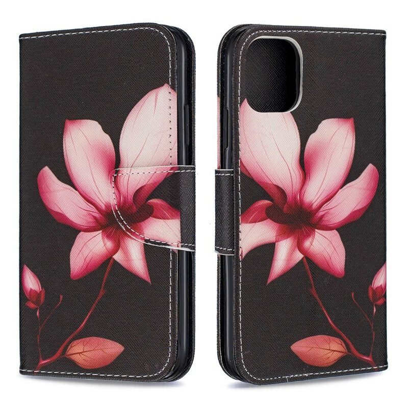 Custodia in pelle iPhone 11 Fiore Rosa