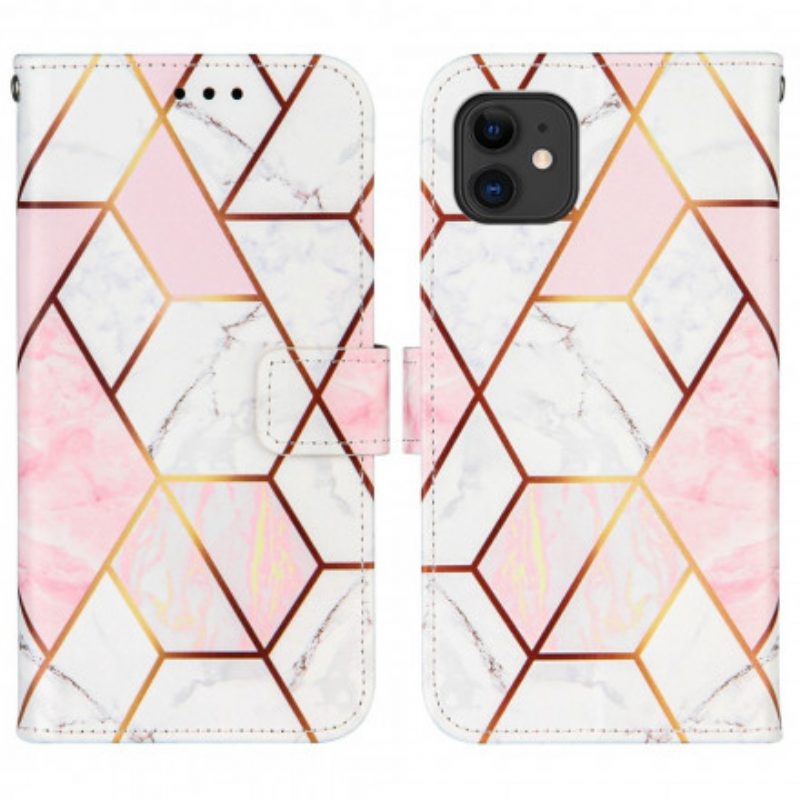 Custodia in pelle iPhone 11 Marmo Con Cordino