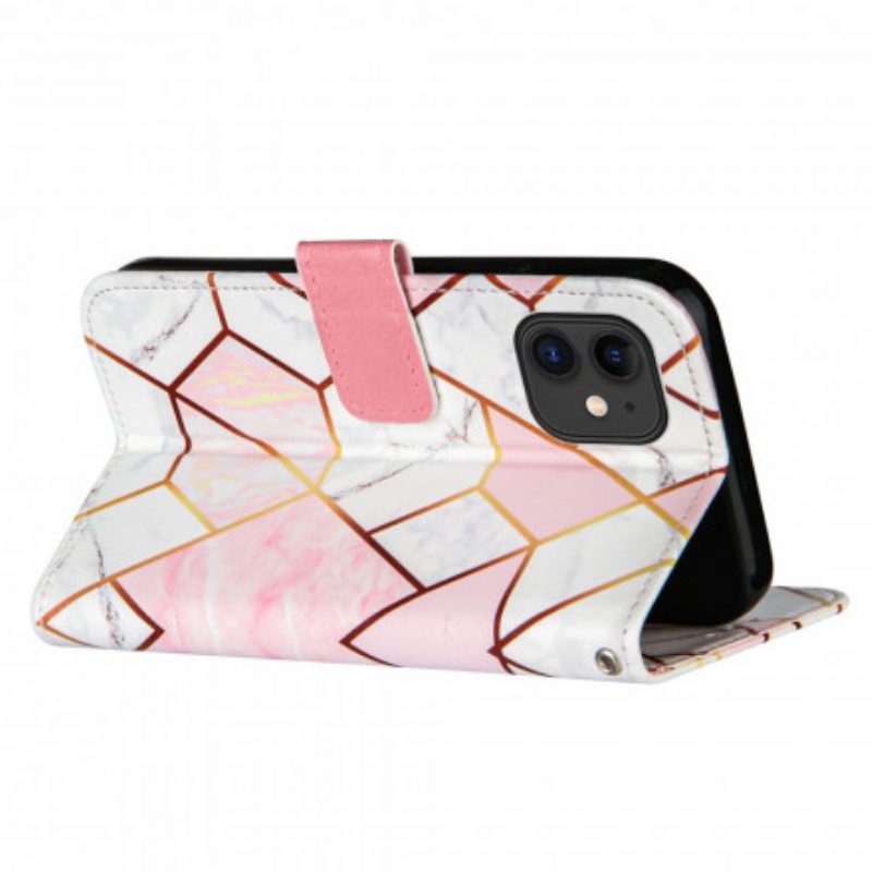 Custodia in pelle iPhone 11 Marmo Con Cordino