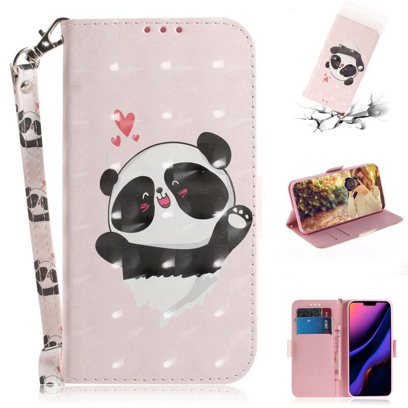 Custodia in pelle iPhone 11 Panda Love Con Cordino