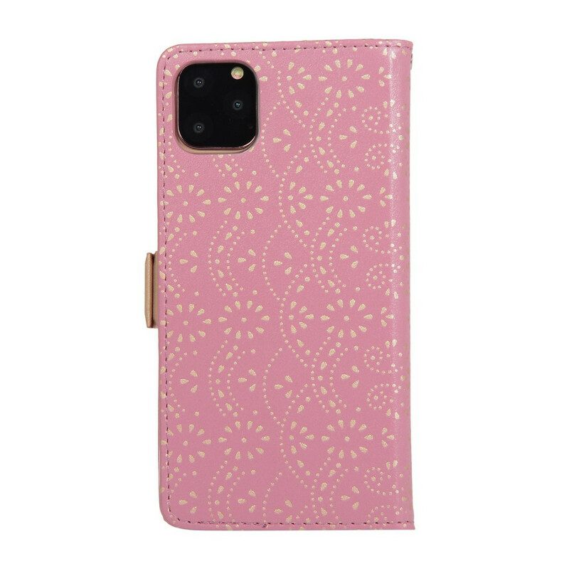 Custodia in pelle iPhone 11 Portamonete Con Cinturino In Pizzo