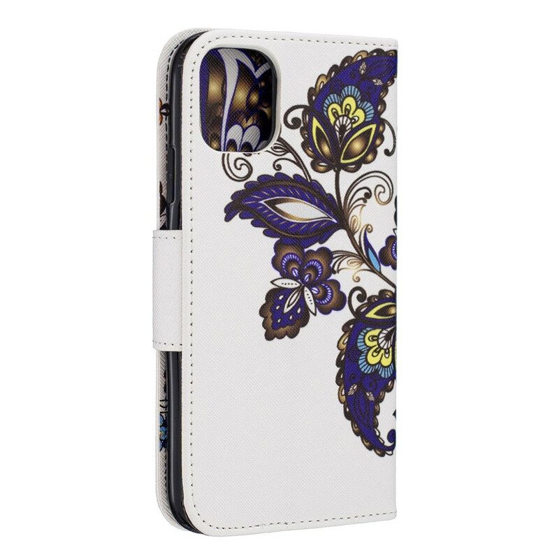 Custodia in pelle iPhone 11 Tatuaggio Farfalle