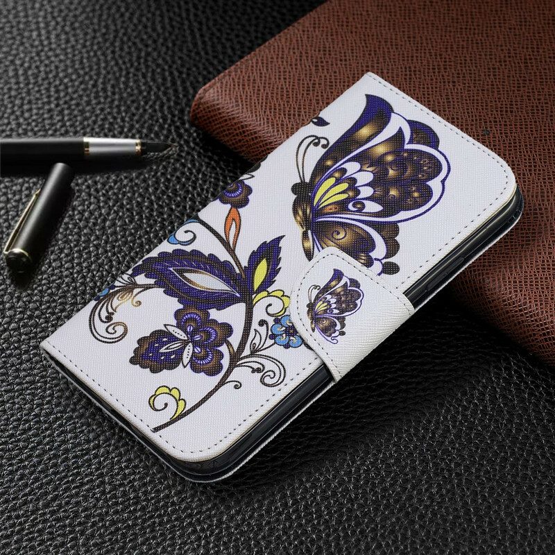 Custodia in pelle iPhone 11 Tatuaggio Farfalle