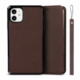 Folio Cover iPhone 11 Custodia in pelle Cinturino In Vera Pelle Di Litchi