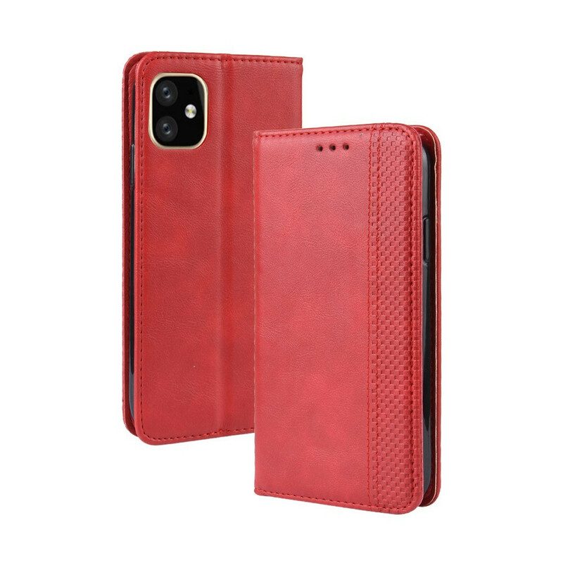 Folio Cover iPhone 11 Custodia in pelle Effetto Pelle Vintage Stilizzato