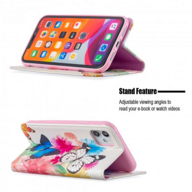 Folio Cover iPhone 11 Custodia in pelle Farfalle Colorate