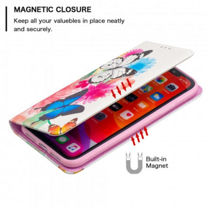 Folio Cover iPhone 11 Custodia in pelle Farfalle Colorate