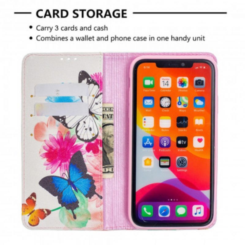 Folio Cover iPhone 11 Custodia in pelle Farfalle Colorate