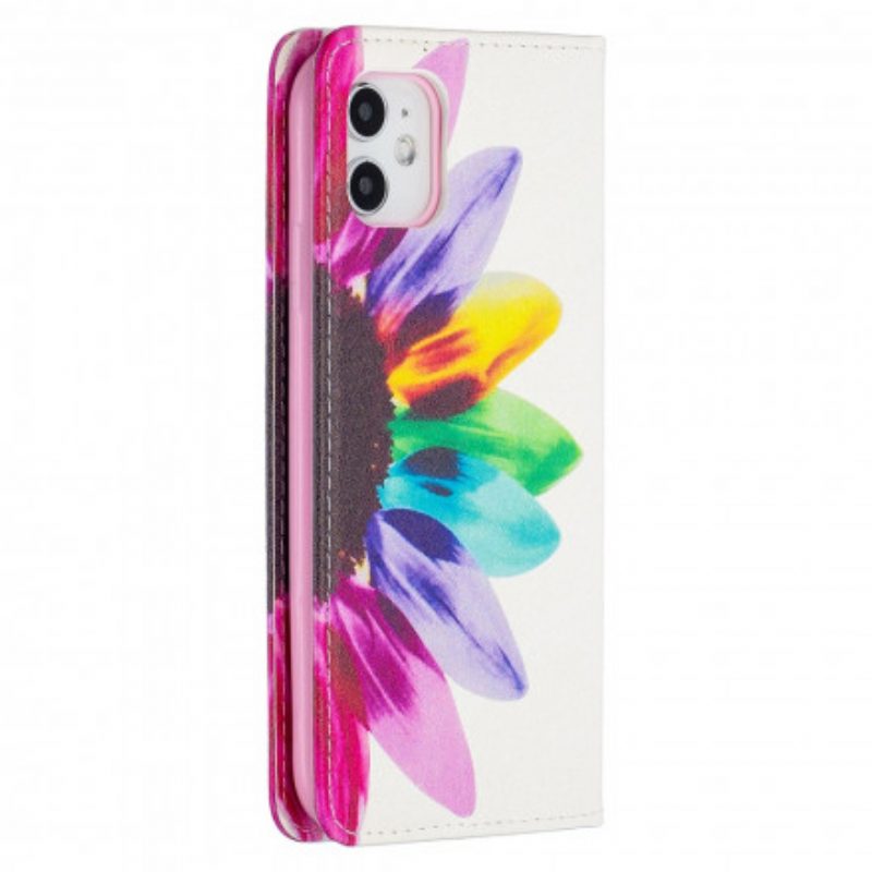 Folio Cover iPhone 11 Custodia in pelle Fiore Dell'acquerello