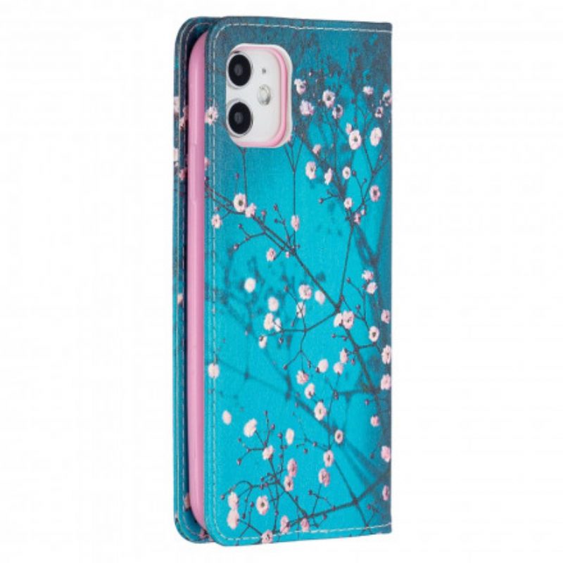 Folio Cover iPhone 11 Custodia in pelle Rami Fioriti