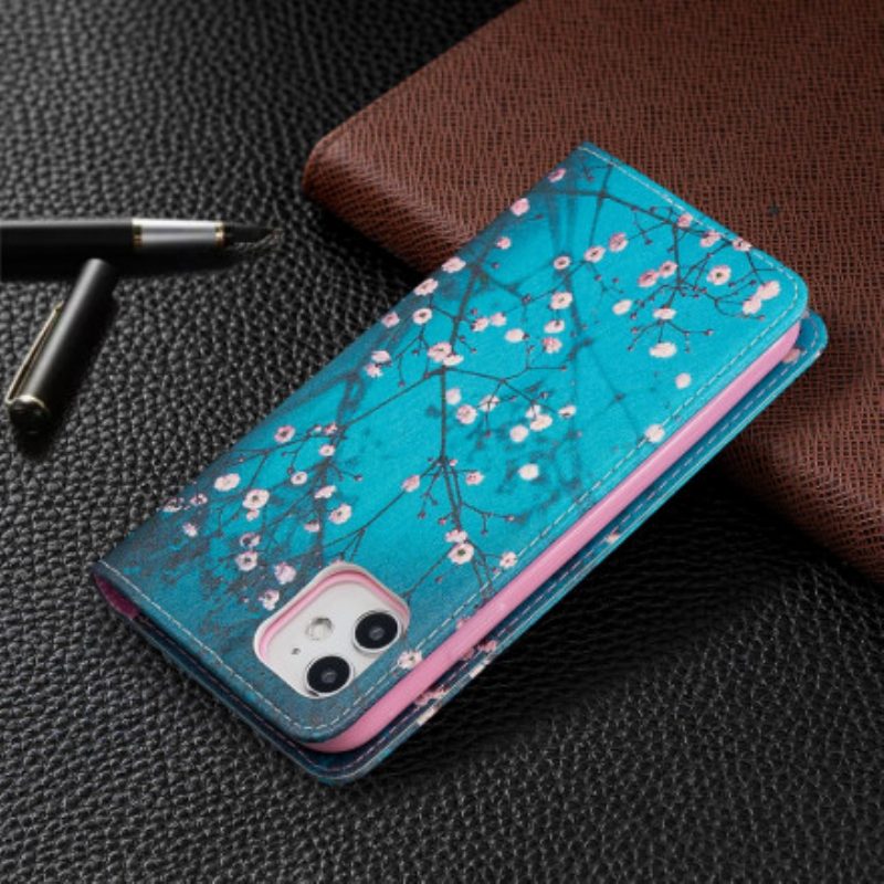 Folio Cover iPhone 11 Custodia in pelle Rami Fioriti