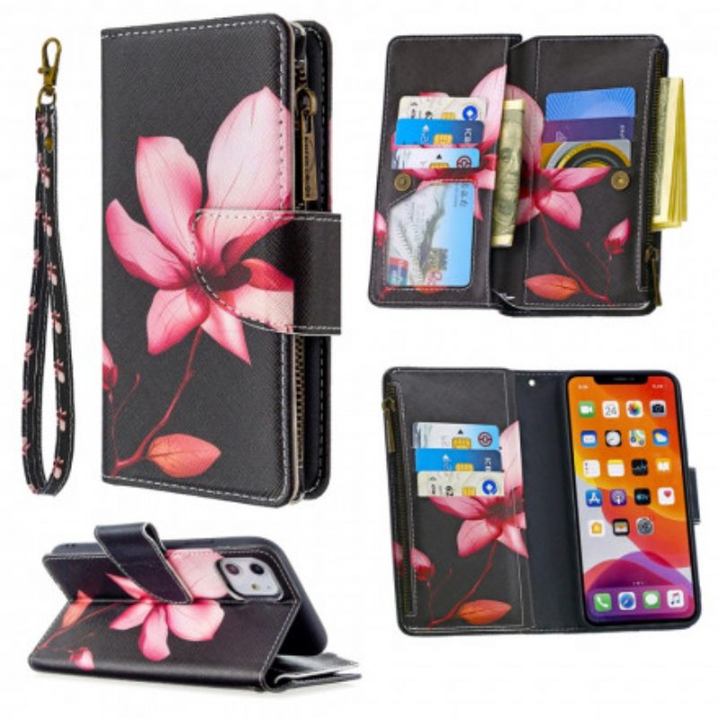 Folio Cover iPhone 11 Tasca Con Zip A Fiore