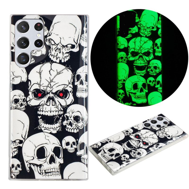 Cover Samsung Galaxy S22 Ultra 5G Attenzione Teschi Fluorescenti