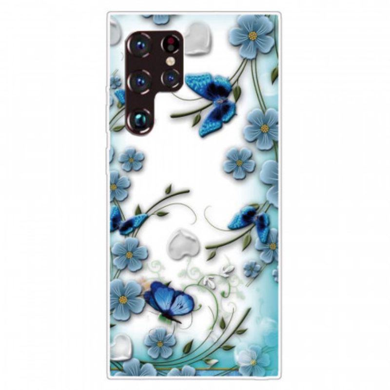 Cover Samsung Galaxy S22 Ultra 5G Farfalle E Fiori Retrò