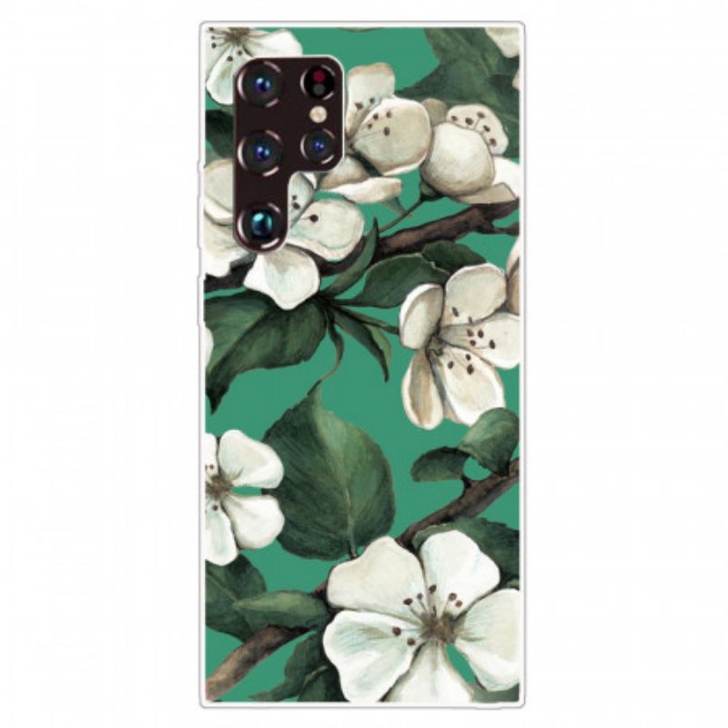 Cover Samsung Galaxy S22 Ultra 5G Fiori Bianchi Dipinti