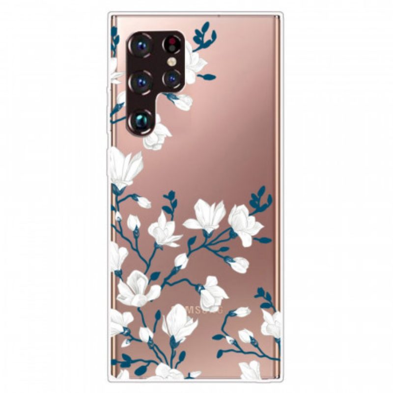 Cover Samsung Galaxy S22 Ultra 5G Fiori Bianchi Senza Soluzione Di Continuità