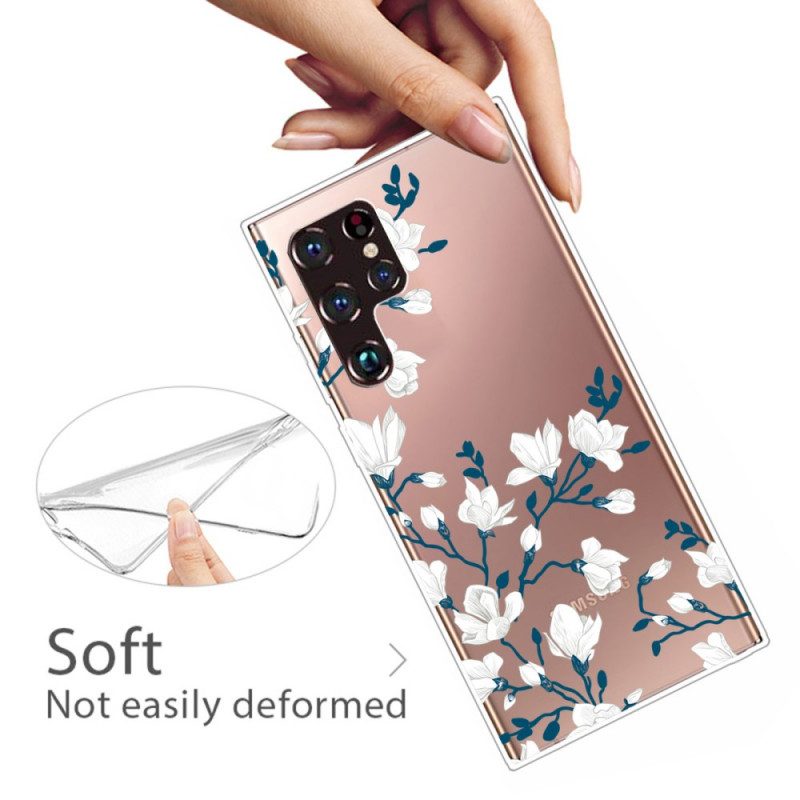 Cover Samsung Galaxy S22 Ultra 5G Fiori Bianchi Senza Soluzione Di Continuità