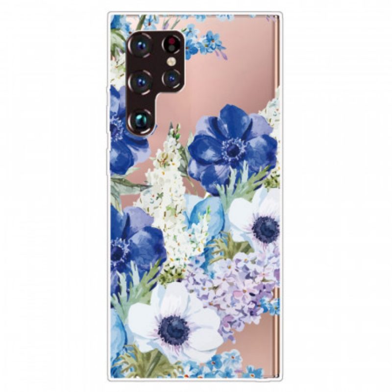 Cover Samsung Galaxy S22 Ultra 5G Fiori Blu Dell'acquerello