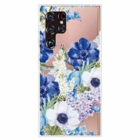 Cover Samsung Galaxy S22 Ultra 5G Fiori Blu Dell'acquerello