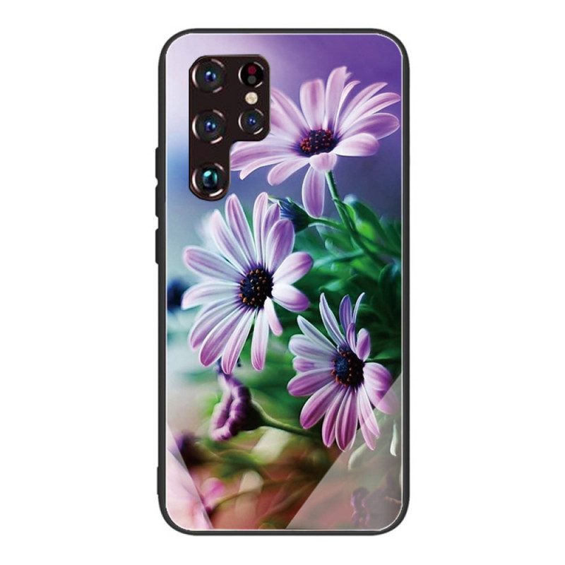 Cover Samsung Galaxy S22 Ultra 5G Fiori Realistici In Vetro Temperato