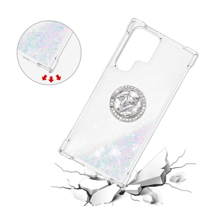 Cover Samsung Galaxy S22 Ultra 5G Staffa Ad Anello Glitterata