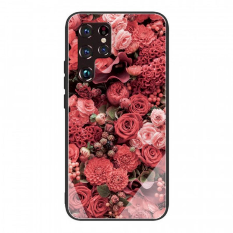 Cover Samsung Galaxy S22 Ultra 5G Vetro Temperato Rose Flowers