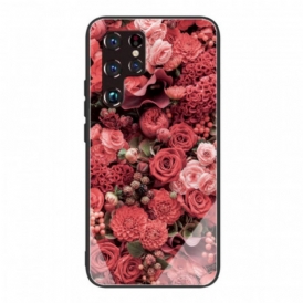 Cover Samsung Galaxy S22 Ultra 5G Vetro Temperato Rose Flowers