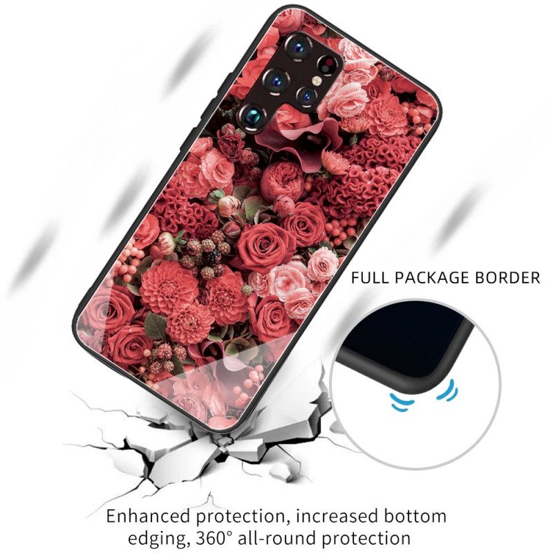 Cover Samsung Galaxy S22 Ultra 5G Vetro Temperato Rose Flowers